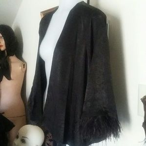 Black Ostrich Feather Jacket Top Labeled S/M